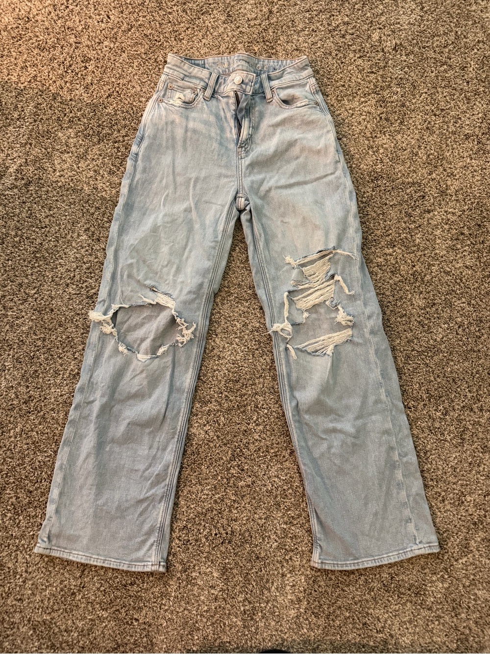 American Eagle Outfitters Light Blue Distressed Straight Leg Jeans
